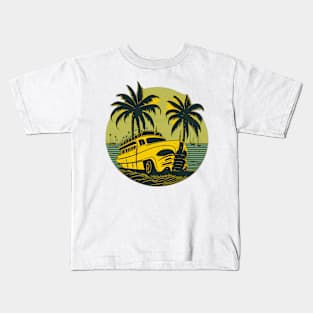 vintage ship design with palm tree Kids T-Shirt